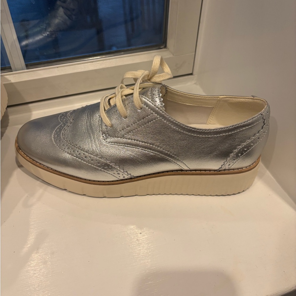 Cole Haan Shimmering Silver Oxfords